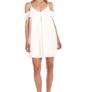J.o.a Cool shoulder crinkled flair mini dress